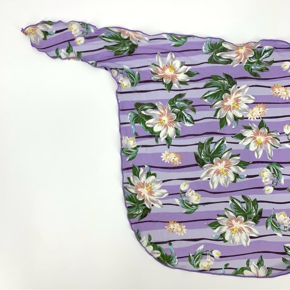 Mossimo NWT Sheer Purple Floral & Striped Sarong Wrap Beach Cover-Up, Medium - Picture 4 of 16